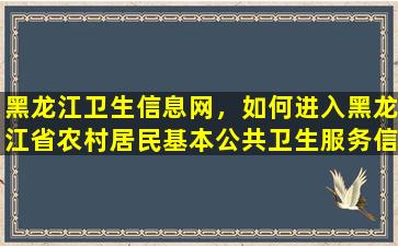 黑龙江卫生信息网，如何进入黑龙江省农村居民基本公共卫生服务信息系统插图